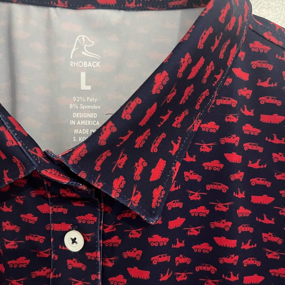 Rhoback Women’s Polo Shirt L Navy Red Print Performance Golf Preppy Country Club - Picture 3 of 6